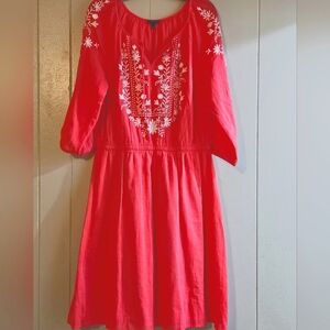 Talbots Pink Long Sleeve Dress with White Floral Embroidery - Size Large - EUC